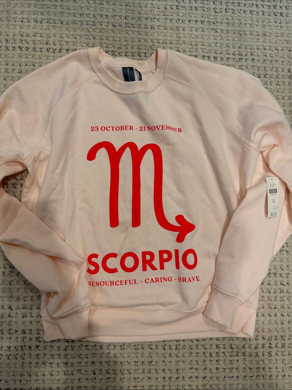 NWT Anthropologie Scorpio Graphic Crewneck Sweatshirt - Light Pink XS